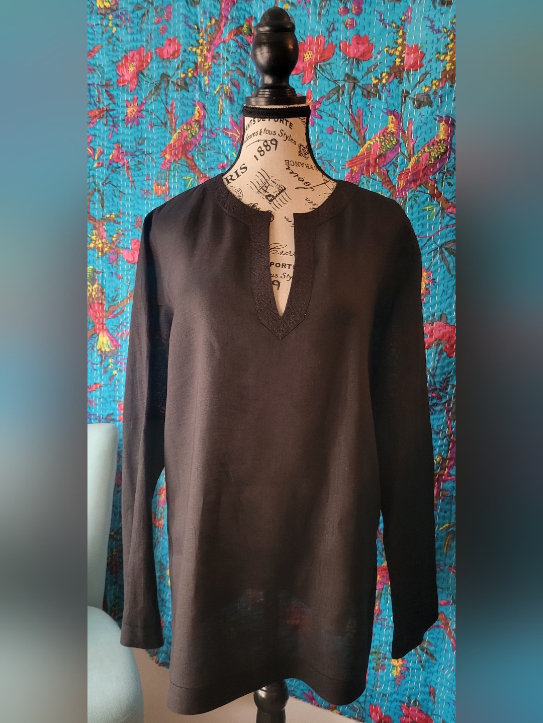 Ralph Lauren Black Notch-Neck Long-Sleeve Tunic Top